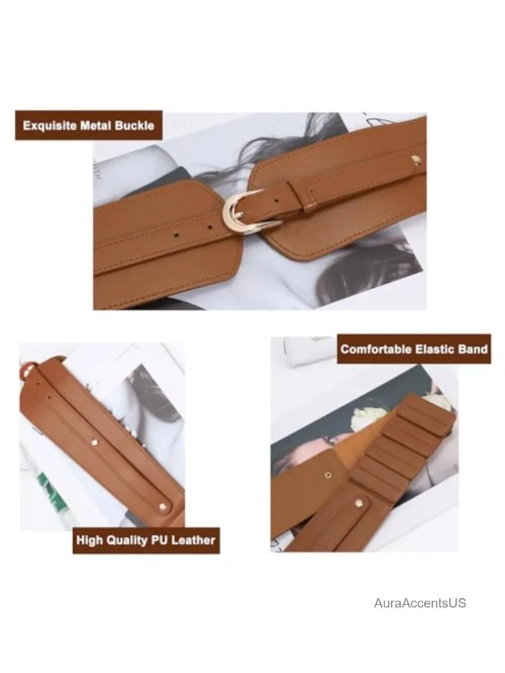 Women's Wide Elastic Waist Belt Faux Leather Stretch Cinch Dress Belt